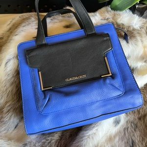 Claudia Ciuti Blue and Black Leather Tote Bag.